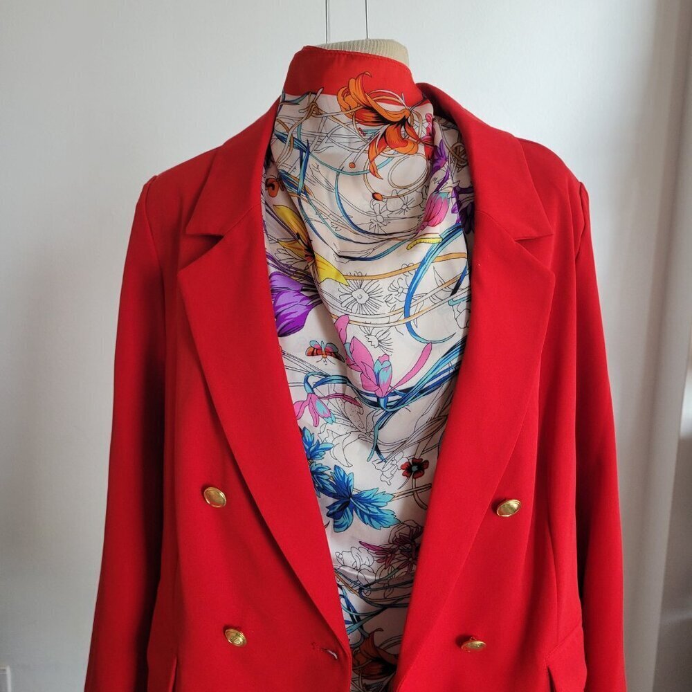Nanette Lepore Red Double-Breasted Blazer w/Decorative Buttons Cuffs (Size: 12) - Picture 12 of 16
